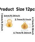 Premium Gold Chicago Button Studs 6mm Round Head Leather Screws showing sizes 6mm and 7.8mm, ideal for DIY projects.