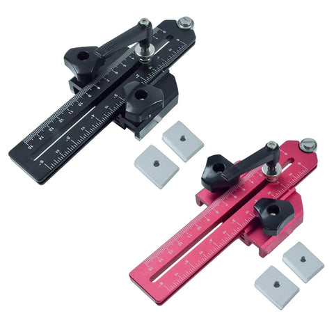 Pro Grade Aluminum T Track Positioning Jig For Woodworking, Thin Strips Guide, Includes Bolt, Black and Red Variants with Plates Included