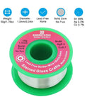 Spool of Stained Glass Solder Wire 1.0mm Solid Core Lead Free Without Flux Core 50g with product details on label