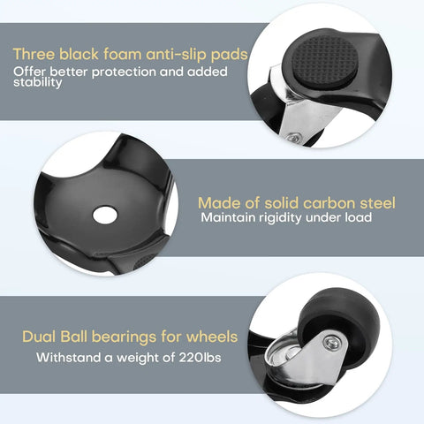 Close-up details of 4 Pack Steel Tri-Dolly Furniture Movers Set with 3 Wheel Design featuring anti-slip pads and steel construction.