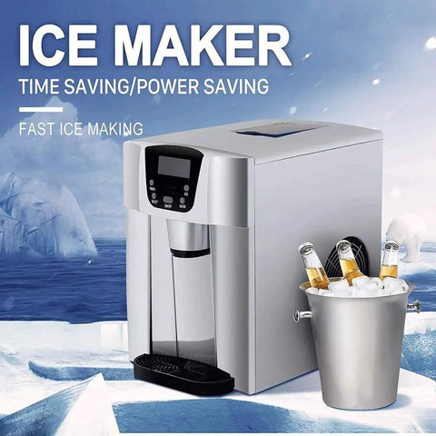 Zero Drama Automatic Countertop Ice Machine Cranking Out Fresh Clear Cubes At Nine Point Five Kilograms Daily With Food Grade Abs Body And Sleek Brushed Metal Finish For Instant Home Bar Ready Vibes - sleek silver design with ice bucket