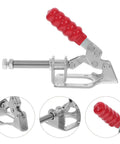 4 Piece Quick Release Push Pull Toggle Clamps For Woodworking, Heavy Duty Zinc Plated Steel, red handle and metal base details