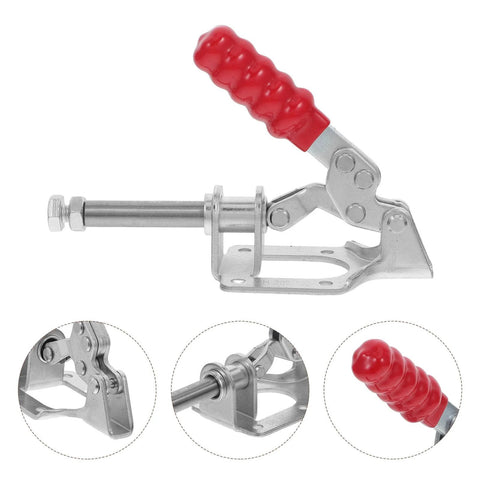 4 Piece Quick Release Push Pull Toggle Clamps For Woodworking, Heavy Duty Zinc Plated Steel, red handle and metal base details