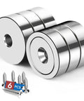 Heavy Duty Neodymium Magnets Set With Screws, 20 Pound Holding Power, 6 Pack, Small Round 0.63 By 0.19 Inch Magnets With Steel Cup Protection