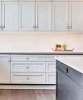 White cabinets with heavy duty one and a half inch cabinet knobs with back plate polished nickel finish two pack ergonomic grip.