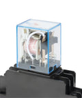 Dual DIN Rail Mounted Electromagnetic Relay Module With Socket Base 2NO 2NC Compact Power Relay For Control Systems Coil Voltage Options DC 12V DC 24V AC 110V AC 220V Great For Automation And Industrial Projects.