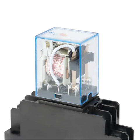 Dual DIN Rail Mounted Electromagnetic Relay Module With Socket Base 2NO 2NC Compact Power Relay For Control Systems Coil Voltage Options DC 12V DC 24V AC 110V AC 220V Great For Automation And Industrial Projects.