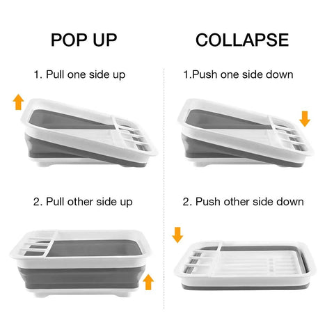 Collapsible Dish Drying Rack With Built-In Utensil Drying Rack, Portable Kitchen Organizer for RVs in pop-up and collapse stages