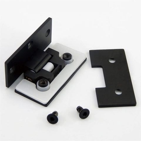 Nasty Good Heavy Duty 90 Degree Glass Door Hinges Stainless Steel 304 Wall Mount, showcasing a black hinge with mounting plate and screws.