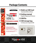 Data Only SIM Card For 180 Days With 15GB High Speed 4G LTE Plus Unlimited Data At Reduced Speed No Roaming Needed For Faster Safer Access Hotspot Tethering Docomo Network Made In Japan, package contents with SIM card and accessories