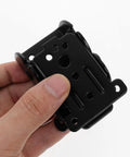 Close-up of Self Locking Folding Table Leg Brackets 4 Pack, Quick Setup Hardware Hinges showing black metal construction