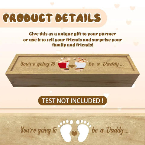 Wooden Pregnancy Keepsake Box For Dad And Hubby With Engraved Feet And Hearts Push Pull Baby Announcement Gift Raffia Ribbon Perfect Pregnancy Reveal Keepsake 8 By 2 By 1.2 Inches, engraved lid