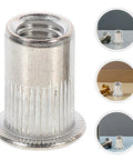 Close-up of Stainless Steel Rivet Nuts M5 Flat Head 70pcs Threaded Insert Nut Kit for quick riveting and durable installations