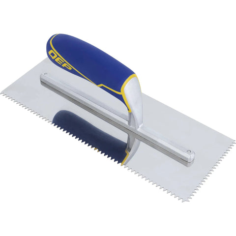 Go-To Comfort Grip Stainless Steel Trowel With V-Notch, 3/16 Inch By 5/32 Inch, Ergonomic Tile Spreader For Grout And Mortar, Durable Hand Tool