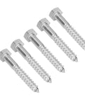 Five heavy duty wood hex lag screws with half thread, self tapping design, no pre drill needed, made from A2-70 stainless steel.