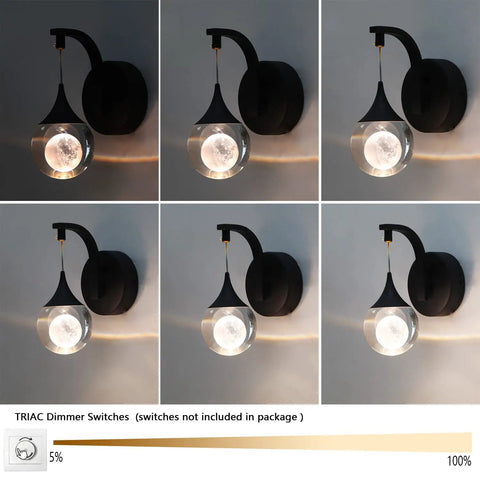 Moon Crystal Wall Sconces Dimmable 5W LED Bedroom Bedside Lamps For Living Room Hallway Warm 3300K Ambient Lighting Sand Black Modern Fixture Triac Dimmer Compatible Cozy Vibe