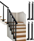 Premium Wrought Iron Balusters Six Pack Black Side Mount Spindles For Staircase Deck Railings With Rust Resistant Coating smooth install brackets shown with staircase.