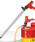 Heavy Duty 110V Electric Fuel Transfer Pump Delivering 1980W for quick diesel transfers displayed above red barrels with hose.