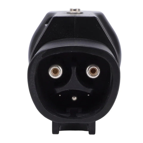 Heavy Duty EV Charging Adapter For Type 2 Connectors showing front view of the connector with dual ports for electric vehicle charging.
