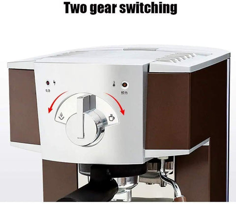 Barista Grade Semi Automatic Espresso Machine For Home Or Office With 15 Bar Pump Delivers Rich Espresso Lattes And Cappuccinos In Minutes A Commercial Quality Coffee Maker That Is Easy To Use And Built To Last, front view showing control panel and gear switching feature