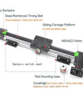 High Speed 500mm Belt Drive Linear Guide Rail Motion Slide Actuator Module For CNC Linear Position Kit With Preassembled NEMA 23 Motor Mount And Coupling For Quick Install And Stepper Motor Compatibility Plug And Play Ready, 500mm aluminum rail with sliding carriage