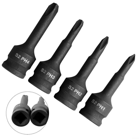 Heavy Duty 3/8 Inch Drive Socket Adapter Kit With PH1 To PH4 Phillips Bits Plus High Strength Chrome Steel Screwdriver Bit Holder Impact Wrench Extension For Tight Spots And Tough Jobs Guaranteed Performance, PH1-PH4 bits