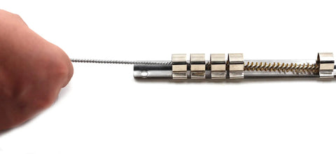 Brass Wire Tube Brush Set 6mm Diameter Flexible Cleaner for narrow tubes and pipes, showing cleaning mechanism in use