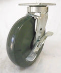 8 Inch Swivel Caster Kingpinless With Built In Wheel Brake And Non Marking Gray Polyurethane Wheel Hella Smooth For High Capacity Industrial Tool Carts, side view showing wheel brake