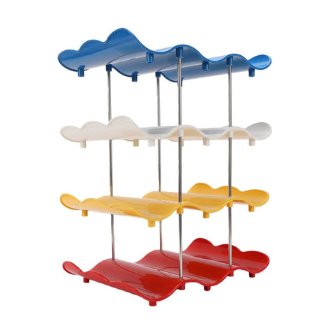 Go-To Four-Tier Stackable Cup Organizer With Wave Shape Bottle Rack in red, yellow, white, blue for kitchen counter or RV