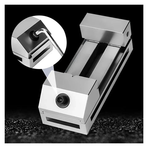 Beefy Heavy Duty Bench Vise For Lathes Milling Machines And CNC Setups, 2.5 To 3 Inch Jaw Opening, 20CrMnTi Alloy Build, Manual Clamping Tool For Rock Solid Precise Workpiece Holding close-up with Allen key