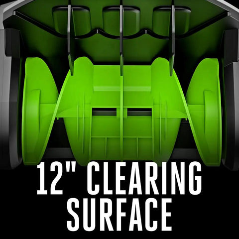 Cordless 12-Inch Electric Snow Shovel With 60-Degree Direction Dial Brushless Motor 12-inch clearing surface close-up