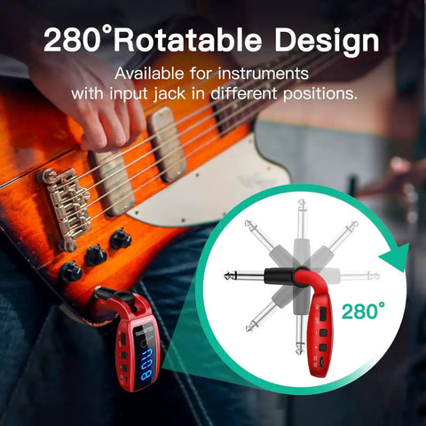 UHF Wireless Guitar System With 15 Channels, Rechargeable Transmitter And Receiver, LED screen, 280° rotating design