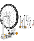 Beast Bike Wheel Truing Stand Pro Grade Adjustable Truing Tool for 10 to 29 Inch Rims in action with complete set