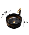 USZWBY Round Bathroom Vessel Sink with Faucet Combo 16.1" Art Wash Basin, black ceramic sink with gold faucet, modern design.