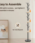 Freestanding Coat Rack With Natural Marble Base And 10 Hooks, 3 Height Adjustable Coat Tree in assembly instructions view.