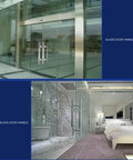 Stainless Steel Brushed Round Tube Door Handle Set For Glass And Wood Doors, Push Pull Style, mounted on glass doors