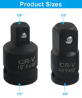 Top Tier Dual Drive Adapter Set For Tough Jobs Lets You Switch From 3/8 To 1/2 Inch And Back Again Like A Pro When Using Heavy Duty Impact Wrenches Or Socket Drivers On Any Gripping Messy Job Site Without Skipping A Beat. 3/8 and 1/2 inch CR-V adapter set