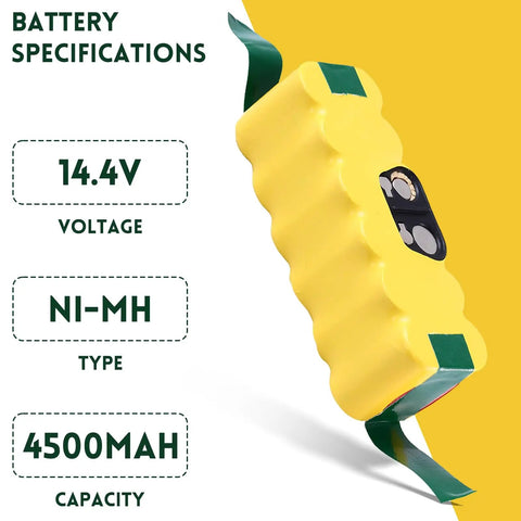 Roomba Replacement Battery 14.4V 4500mAh NiMH High Capacity Battery For Roomba 500 600 700 800 900 Series Robots Long Lasting Runtime