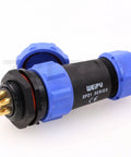 SP21 5 Pin IP68 Waterproof Aviation Circular Connector 21mm Panel Mount 30A Plug Socket With Dust Cover For Rugged Industrial Power And Signal Applications, black and blue