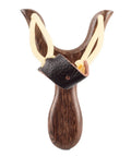 Solid Wood Slingshot With Classic Construction For Adults Heavy Duty Outdoor Catapult Style Toy With Leather Ammo Pocket Deep Brown Finish