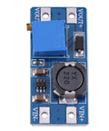 Ready To Rock Adjustable DC To DC Step Up Boost Converter With Tweakable 28V Output And Two Amp Peak Draw module top view.