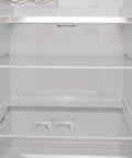 10 Pack Aluminum Freezer Shelf Clips in empty fridge, Sturdy Refrigerator Shelf Hooks visible on bottom shelf