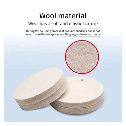 Top-Tier Wool Felt Polishing Pads For 75-180mm Wheels Perfect For Buffing Scratches Off Cars Stainless Steel And Painted Surfaces In 3 To 7 Inch Sizes, showing wool texture.
