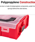 Close-up of polypropylene construction on Black Mini Stacking Tool Box With Dividers 3-Piece Set For Small Parts And Accessories