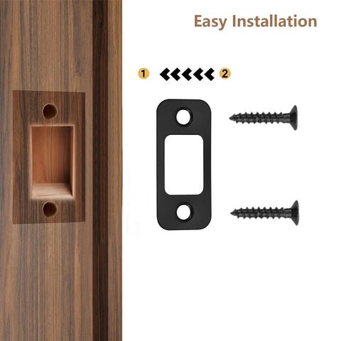 2 Piece Deadbolt Strike Plate Set With Large Hole, Round Corner 1 Inch By 2 And A Quarter Inch Stainless Steel Door Back Plate In Black, Includes Screws, Upgraded Restorer For Easy Install, Waterproof And Rustproof For Beefed Up Security