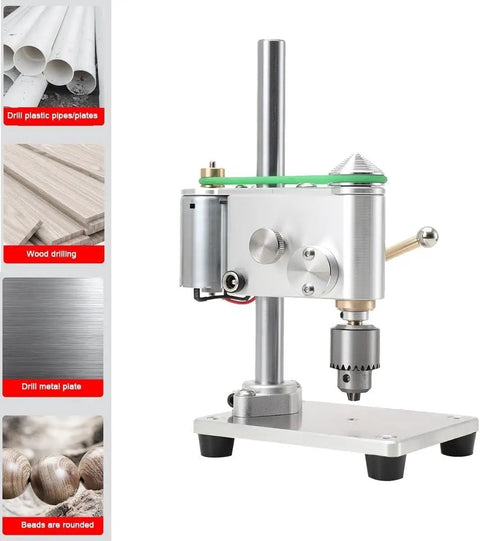 Tiny Benchtop Drill Press Precision Watch Repair Tool Adjustable Speed Up To 4500Rpm with aluminum base and drill for precise tasks.