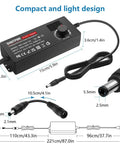 Versatile 120W Universal Power Adapter With 4V-24V Adjustable DC Output Up To 5A 100-240V AC Input Includes 14 Tips And Polarity Converter shown with dimensions
