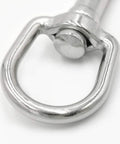 Stainless steel 3.5-inch swivel eye bolt snap hook, close-up of latch and eye