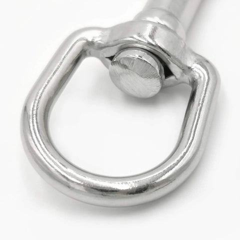 Stainless steel 3.5-inch swivel eye bolt snap hook, close-up of latch and eye