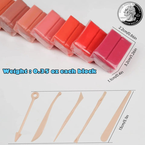 Polymer Clay Starter Kit With 82 Colors, 100 Pc Value Pack In Individually Wrapped Blocks, Oven Bake Modeling Clay For Kids And Beginners, DIY Craft Set With Tools For Sculpting And Molding, showing clay blocks and tools size comparison.